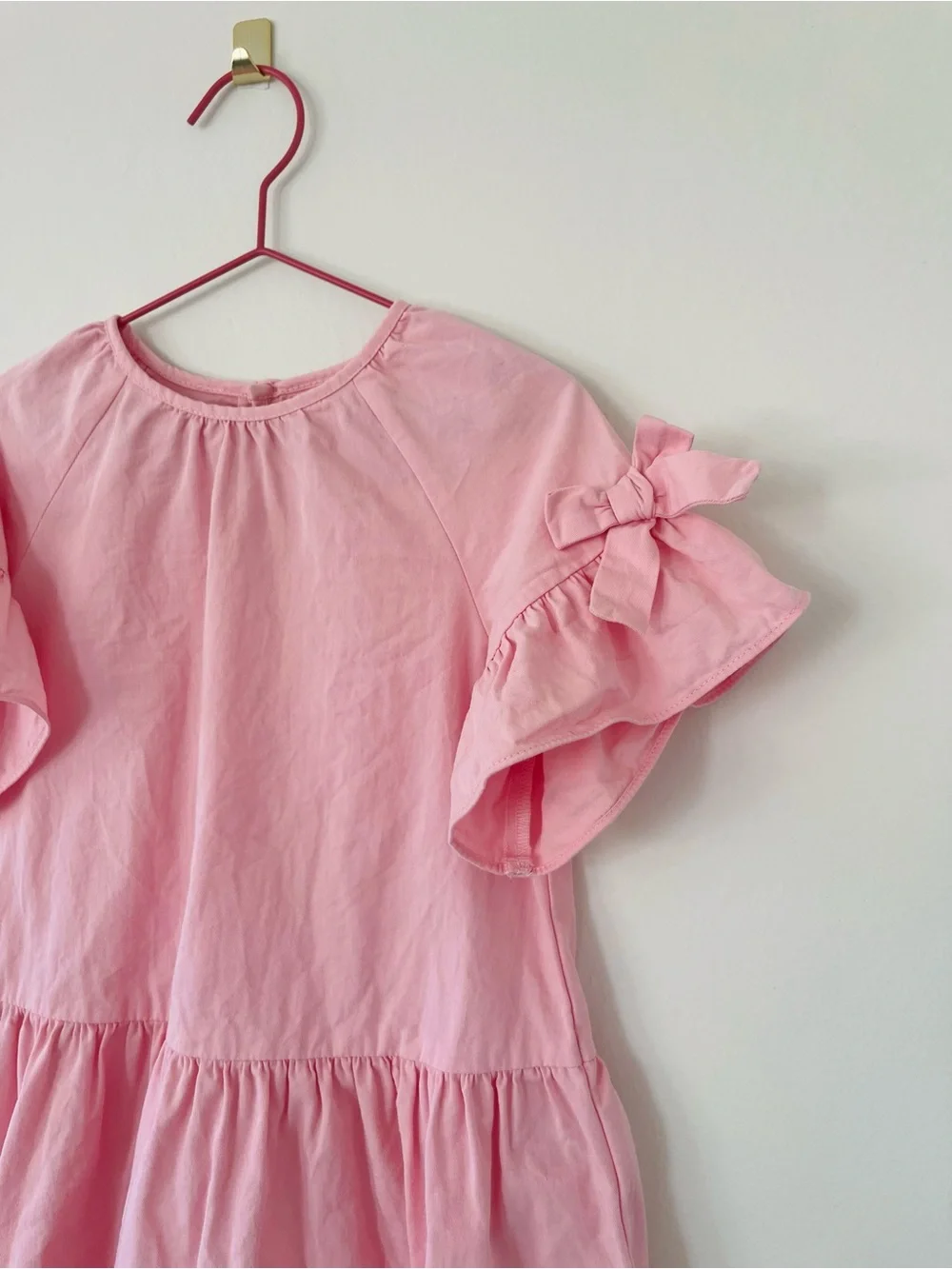 Zara Pink Bow-Sleeve Tiered Dress